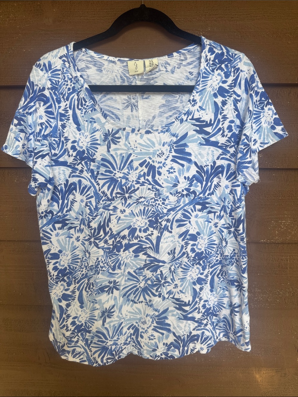 Joie Blue and White Floral Scoop Neck Short Sleeve Tee size 1X